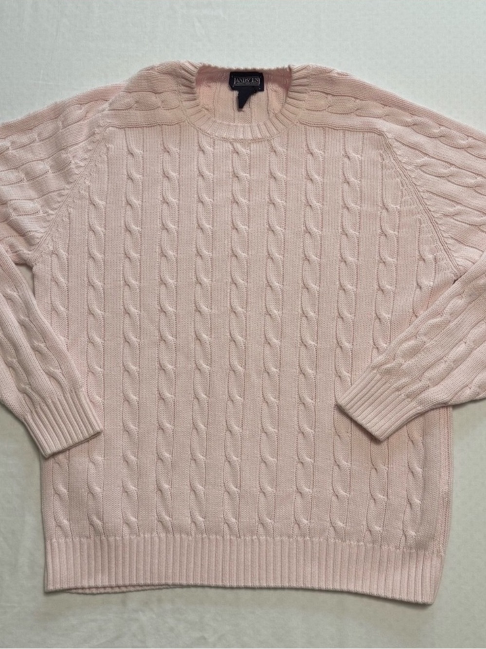 Lands' End Men’s Pink 100% Cotton Cable Knit Crewneck Pullover Sweater M